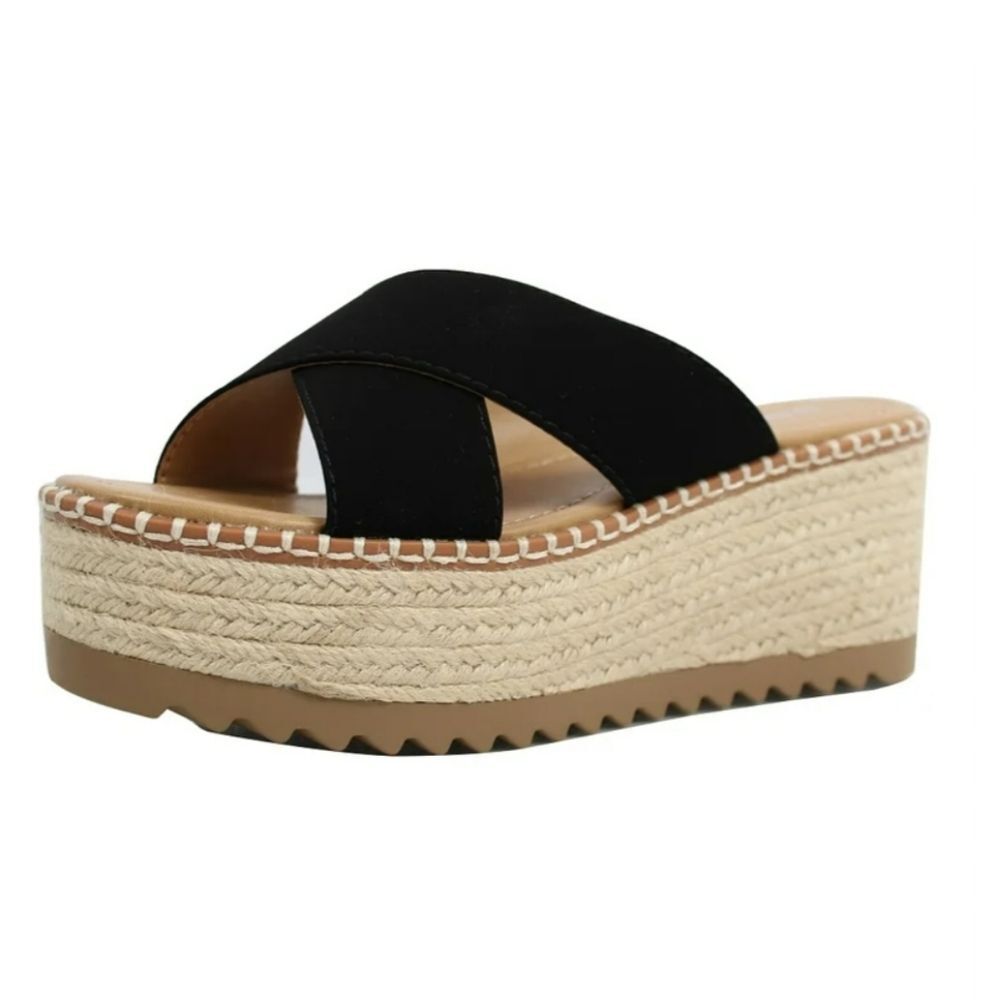 EUC Soda Criss Cross Espadrille Slip On Platform Wedge Espadrille Sandals, 11